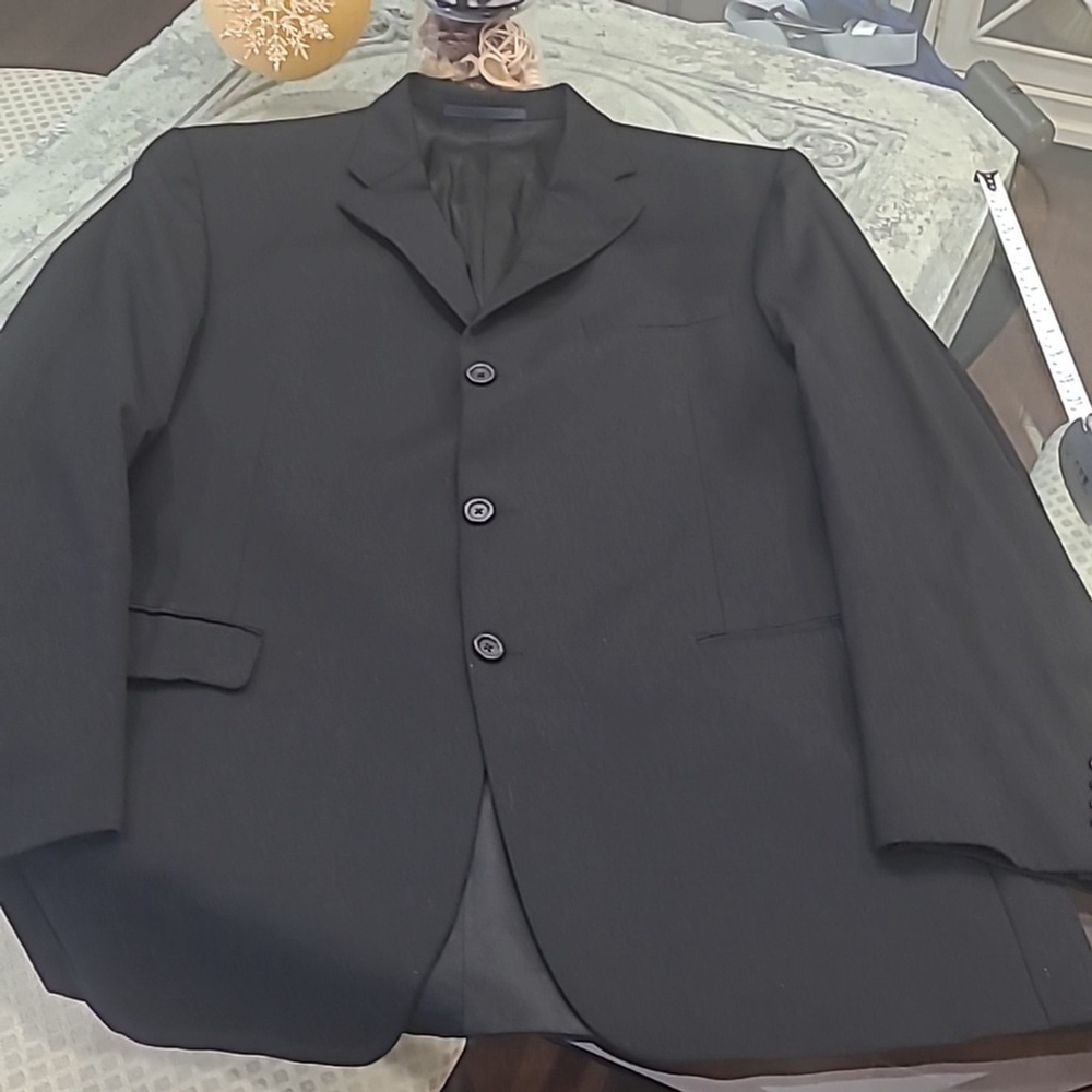 BURBERRY MEN'S BLACK WOOL SUIT JACKET LIKE NEW L/XL LONG